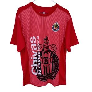 Red Guadalajara Chivas Pinstripe Soccer Jersey Large‎ Futbol